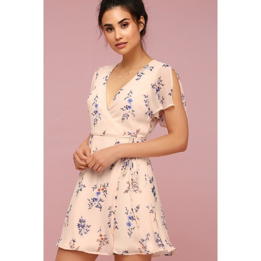 Lulus Fowler Blush Pink Floral Print Wrap Dress - Size XS
